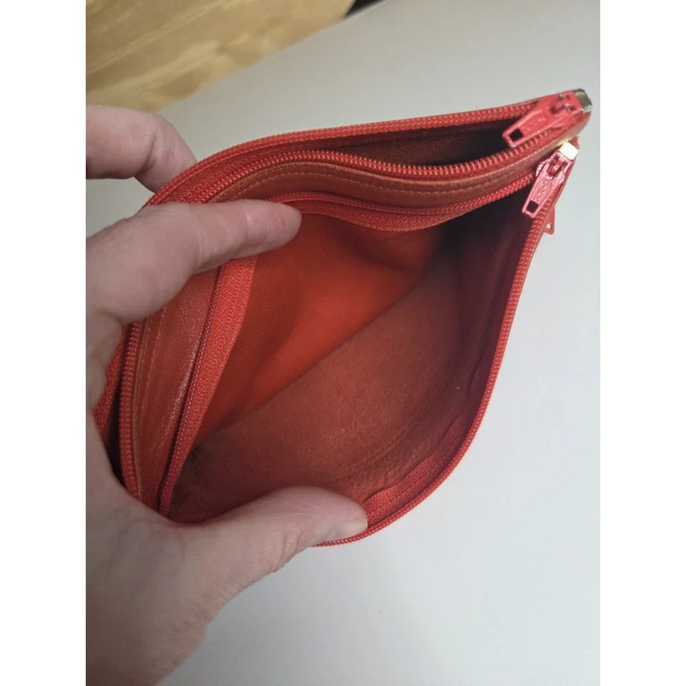 Jim Thompson Coin Cosmetic slim Orange and Gold Leather Triple Zip Pouch 7